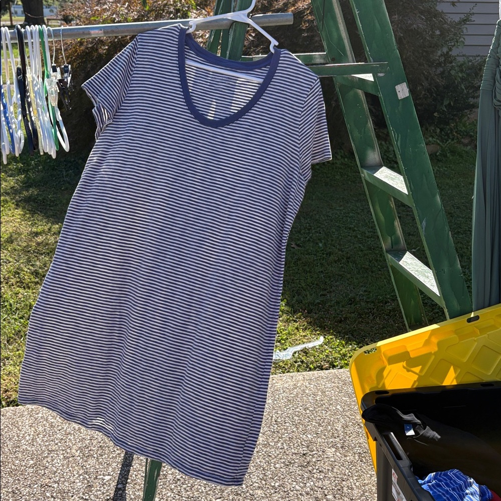 Blue and White Striped T-Shirt Dress